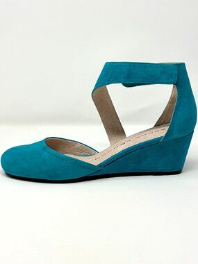 Sacha London Vesta Teal Blue Suede Wedge Sandals Size 9